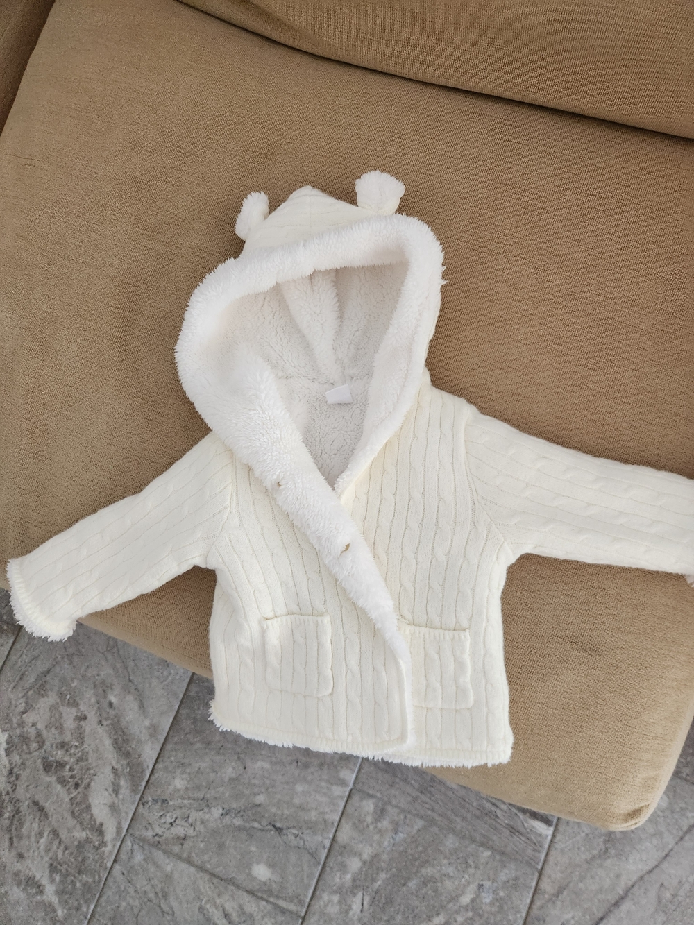 Baby Gap Cozy Cream Hooded Baby Jacket with Ear Details